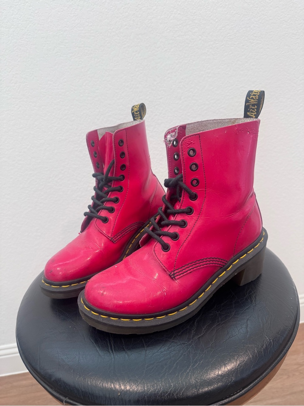 Dr Martens 1460 Docs red patent leather lace up boots
